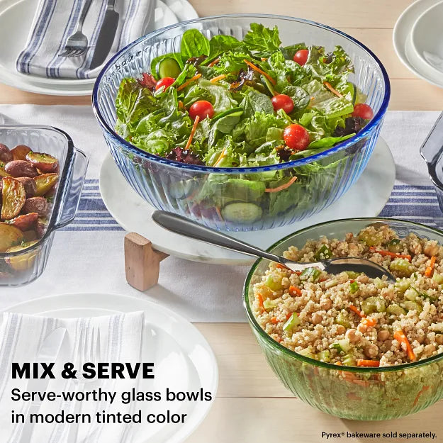 Colors Sculpted Tinted Dreams mixing bowls with text mix & serve serve-worthy glass bowls in modern tinted color
