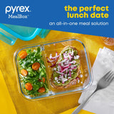  MealBox 4-cup Divided Glass Food Storage Container with text the perfect lunch date on all-in-one meal solution