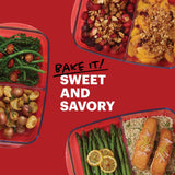 8" x 12" divided baking dish with text bake it sweet and savory