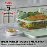  11-cup rectangle green glass with plastic lid  Ideal for Leftovers and Meal Prep