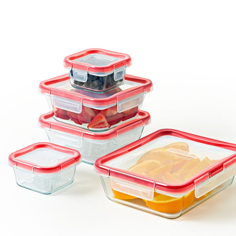  Freshlock 10-piece Glass Storage Set with food inside
