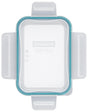Snapware food storage container with blue lid on a white background